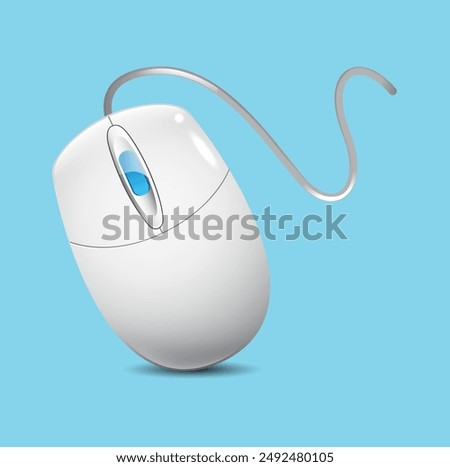 Realistic white computer mouse isolated on a light background. Computer optical mouse on white background. 3d mouse.
