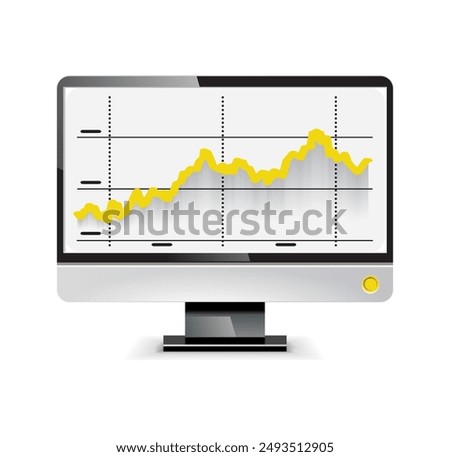 3D Growth Stock Chart and Arrow on Desktop Computer. Render Stock Arrow with Money on Monitor Shows Growth or Success. Financial Item, Business Investment. Money and Banking. Vector Illustration
