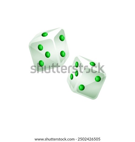 Dice. 2 dices with colorful dots on a white background. 3D effect Vector illustration. White dice isolated on white background. Vector illustration.
