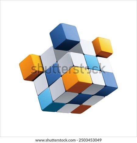 Vector illustration of 3d cubes On white background. Abstract 3d illustration of cube assembling from blocks.
