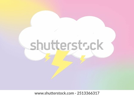 Pastel Clouds with Lightning Bolt Whimsical and playful illustration of a white cloud with lightning bolts set against a soft, pastel gradient background.  Perfect for children's book covers, social 