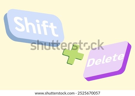 Shift Delete Keyboard Keys: Pastel-colored, 3D-rendered keyboard keys illustrating the 