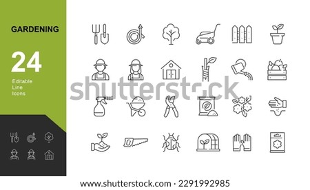 Gardening Line Editable Icons set. Vector illustration in modern thin line style of horticultural icons: work tools, plants, cultivation and care. Pictograms and infographics for mobile apps