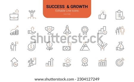 Success and Growth Editable Icons set. Vector illustration in modern thin line style of business icons:  personal, professional, and financial growth, progress, career. Pictograms and infographics