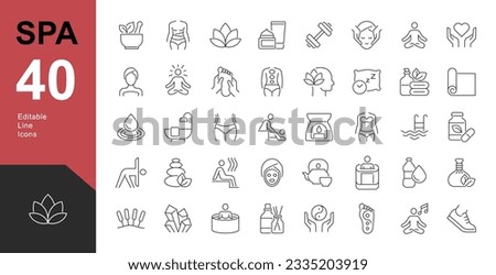 Spa Line Editable Icons set. Vector illustration in modern thin line style of components of a healthy lifestyle, face and body care, recreation. Pictograms and infographics