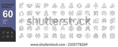 Business People Line Editable Icons set. Vector illustration in modern thin line style of business related icons: research, meeting,  business communication, male and female avatars, team structure.