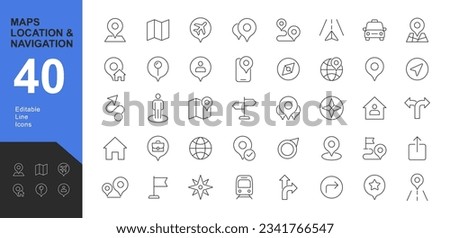 
Location Line editable icons set. Vector illustration in modern thin line style of icons: navigation, location, contains map with a pin, route map, navigator, direction and more.
