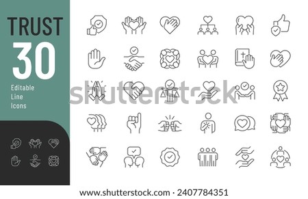 Trust Line Editable Icons set. Vector illustration in modern thin line style of honesty related icons: confidence, trustworthy, friends, truth, faith