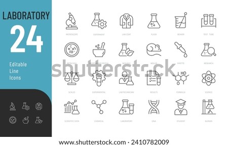 Laboratory Line Editable Icons set. Vector illustration in modern thin line style of experiment room related icons: laboratory equipment, scientific symbols, scientists, and more. Isolated on white.