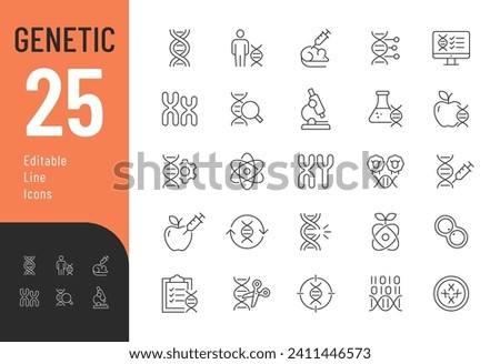 Genetic Line Editable Icons set. Vector illustration in modern thin line style of genetics related icons: dna, chromosomes, genetic modification, experiments, and more. Isolated on white.