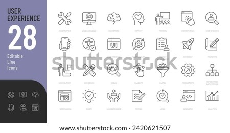 
User Experience Line Editable Icons set. Vector illustration in modern thin line style of interface related icons: development, design, testing, and more. Isolated on white
