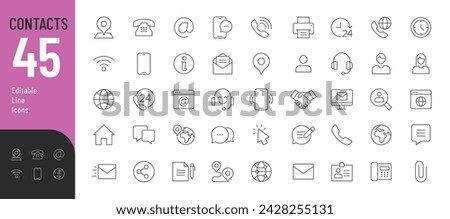 Contacts Line Editable Icons set. Vector illustration in modern thin line style of communication icons: messages, calls, e-mail, address, and more.  Pictograms and infographics for mobile apps