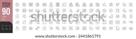 Rental Estate Line Editable Icons set. Vector illustration in modern thin line style of real estate related icons: property types, characteristics, documents, and more. Pictograms and infographics.