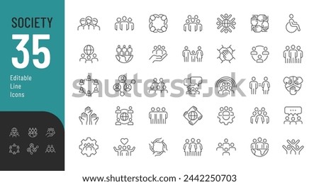Society Line Editable Icons set. Vector illustration in modern thin line style of people related icons: social group, diversity, communication, and more. Pictograms and infographics for mobile apps.