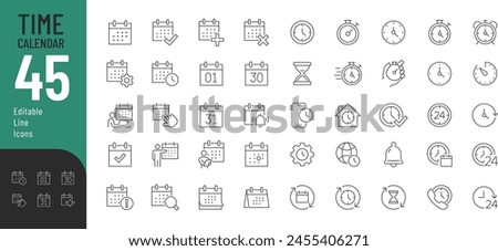 Time and calendar Line Editable Icons set. Vector illustration in modern thin line style of time management related icons: clock, stopwatch, timer, schedule, date, and more. Pictograms and infographic