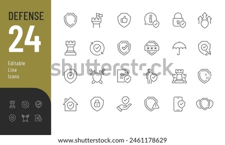 Defense Editable Icons set. Vector illustration in modern thin line style of protection related icons: shield, defender, tower, and more. Pictograms and infographics for mobile apps. 