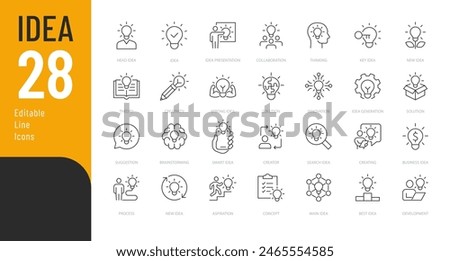 Idea Editable Icons set. Vector illustration in modern thin line style of creating related icons: research, thinking, solution, and more. Pictograms and infographics for mobile apps.