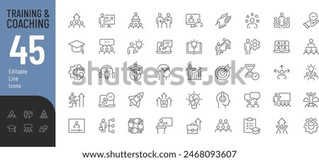 
Training and Coaching Line Editable Icons set. Vector illustration in modern thin line style of education related icons: skills, lector, advise, support, and other. 