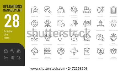 Operation Management Line Editable Icons set. Vector illustration in modern thin line style of business related icons: production, planning, manufacturing, and other. 