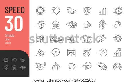 Speed Editable Icons set. Vector illustration in modern thin line style of productivity related icons: fast, strength, boost, and more. Pictograms and infographics for mobile apps.