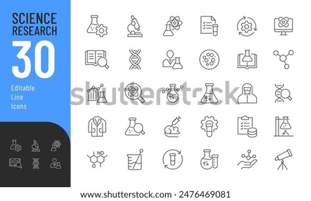 Science Editable Icons set. Vector illustration in modern thin line style of research related icons: laboratory, scientist, equipment, and more. Pictograms and infographics for mobile apps.