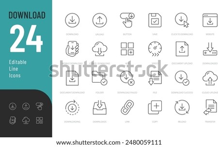 Download Editable Icons set. Vector illustration in modern thin line style of user interface related icons: button, file download, cloud technologies, and more. Pictograms and infographics for mobile 