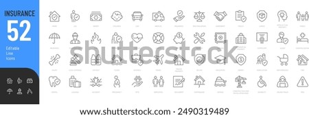 Insurance  Line Editable Icons set. Vector illustration in modern thin line style of protection related icons: property, health, life insurances, and  more. Isolated on white