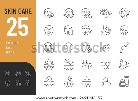 Skin care Editable Icons set. Vector illustration in modern thin line style of beauty related icons:  cleansing, moisturizing, skin care, and more. Pictograms and infographics