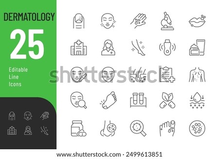 Dermatology  Line Editable Icons set. Vector illustration in modern thin line style of skin care related icons: doctor, skin diseases, treatment, and more. Pictograms and infographics