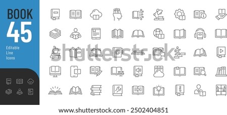 Book Line Editable Icons set. Vector illustration in modern thin line style of education related icons: library, knowledge, e-learning, and more. Pictograms and infographics