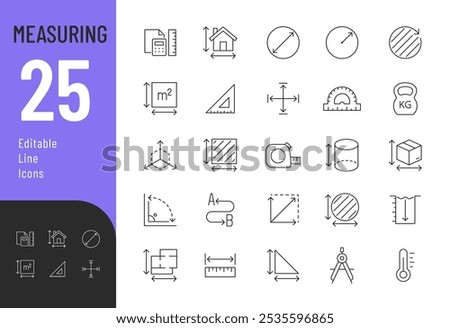 
Measuring Line Editable Icons set. Vector illustration in modern thin line style of parameters related icons: size, square, weight, and more. Pictograms and infographics for mobile apps
