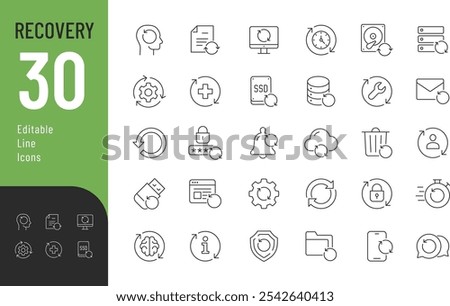 
Recovery Line Editable Icons set. Vector illustration in modern thin line style of setup related icons: restore, service, backup, and more. Pictograms and infographics for mobile apps
