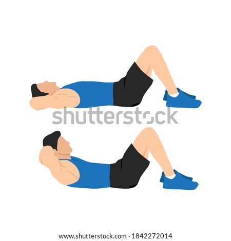 Man doing crunches. Abdominals exercise. Flat vector illustration isolated on white background. Сток-фото © 