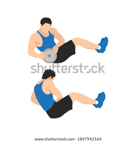 Man doing man twists exercise. Abdominals excercise flat vector illustration isolated on white background