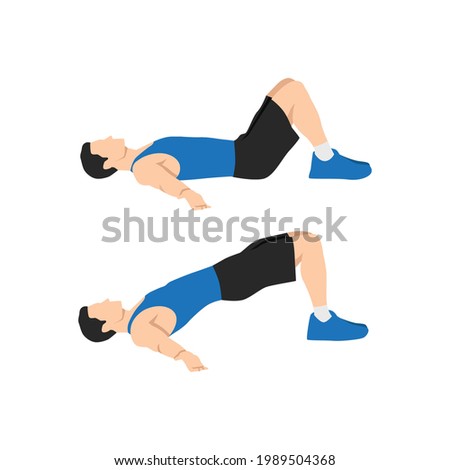 Man doing Hip raises. Butt lift. bridges exercise. Flat vector illustration isolated on white background