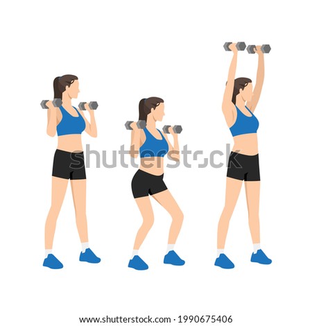 Woman doing Dumbbell push press exercise. Flat vector illustration isolated on white background Foto d'archivio © 