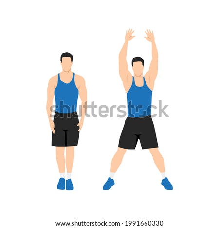 Man doing Jumping jacks. star jumps exercise. Flat vector illustration isolated on white background