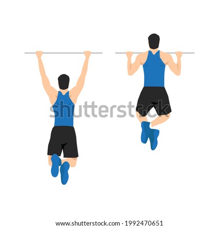 Man doing pull ups exercise. Flat vector illustration isolated on white background 商業照片 © 
