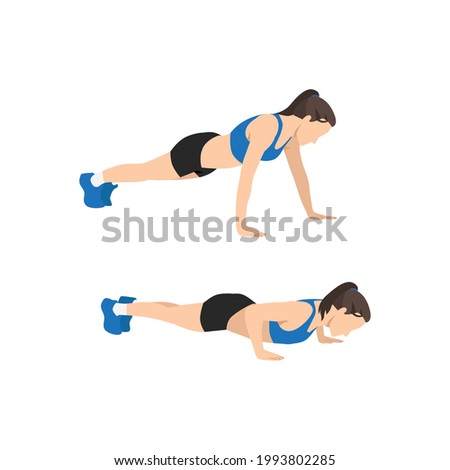 Woman doing Wide push ups exercise. Flat vector illustration isolated on white background Foto stock © 