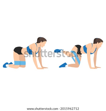 Woman doing Elastic band Fire hydrants exercise. flat vector illustration isolated on white background