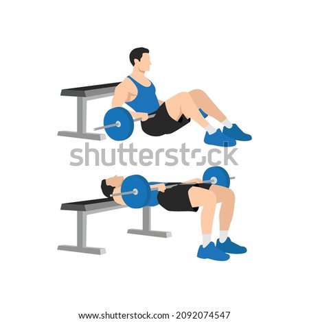Man doing Barbell hip thrusts exercise. Flat vector illustration isolated on white background Сток-фото © 