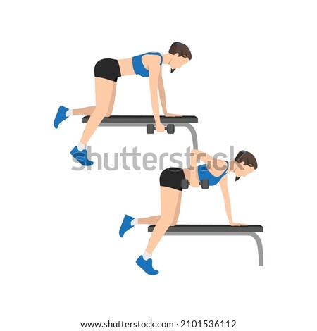 Woman doing Single arm bent over row exercise. Flat vector illustration isolated on white background. workout character set Stock foto © 