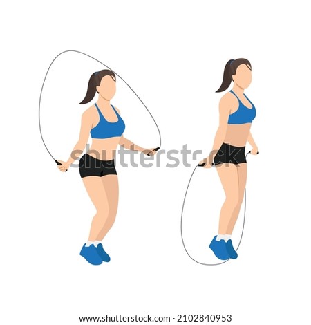 Woman doing Jump rope.Skipping cardio exercise. Flat vector illustration isolated on white background