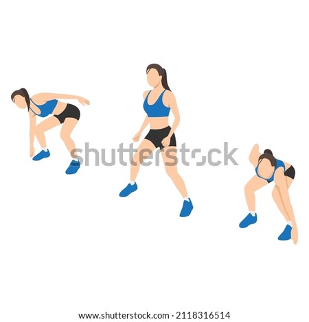 Woman doing Side shuffle exercise. Flat vector illustration isolated on white background