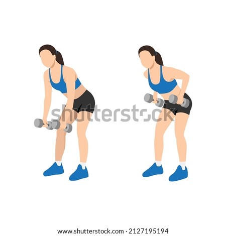 Woman doing Dumbbell bent over row exercise flat vector illustration isolated on white background Stock foto © 
