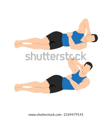 Man doing Oblique crunch exercise. Flat vector illustration isolated on white background Сток-фото © 