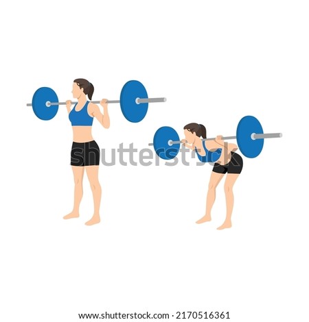 Sport woman doing Good morning exercise for backside workout. Flat vector illustration isolated on white background