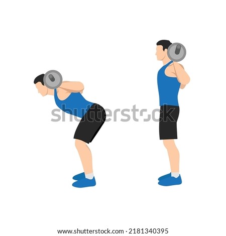 Man doing Barbell good morning exercise for backside workout. Flat vector illustration isolated on white background