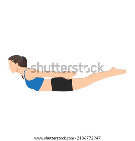 Woman doing Locust yoga pose. Salabhasana. Flat vector illustration isolated on white background