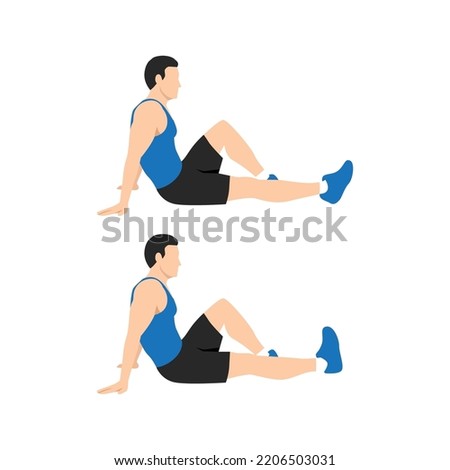 Man doing Ankle pumping exercises in 2 steps. Good exercises pose to relieve leg swelling exercise. Flat vector illustration isolated on white background